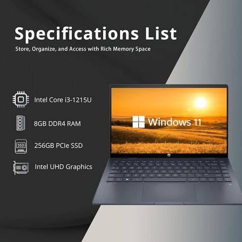 HP Pavilion x360 14" FHD Touchscreen 2-in-1 Laptop, Intel i3-1215U, 8GB RAM, 256GB PCIe SSD, Intel UHD Graphics, 720p Webcam, Wi-Fi, Bluetooth, Windows 11, Blue (Renewed) in Kuwait