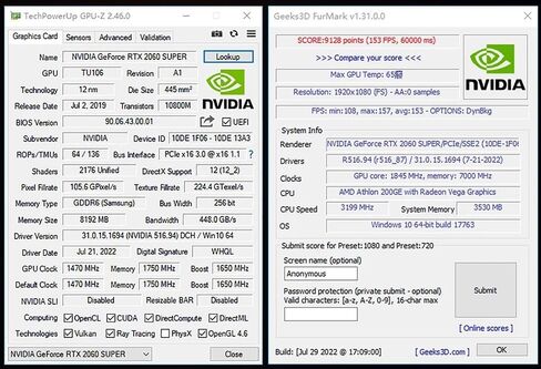 RTX 2060 Super 8GB GDDR6 أداء بطاقة الرسومات 97 ٪ من RTX 3060 130 ٪ من RTX 3050 CORE 1470 MHz MEMIMENT1750 MHz CUDA 2176 256 BIT PCI Express 3.0 HDMI DP DVI in Kuwait