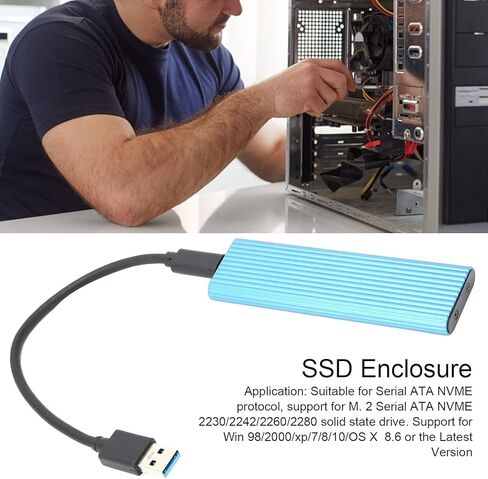Aluminum M.2 NVME SATA SSD Enclosure Adapter, Tool- USB 3.1 Type C External Solid State Enclosure M.2 NVMe Reader Support B&B+M Keys, UASP Trim for 2230/2242/2260/2280(Blue) in Saudi Arabia