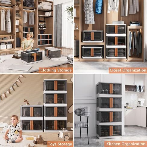 Sineda 4 عبوات تخزين مع أغطية - 8.4 جالون صناديق تخزين قابلة للطي مع عجلات وأبواب، صناديق تخزين قابلة للتكديس للملابس والبطانيات والكتب والفراش والألعاب. (8.4 جالون - 4 عبوات، أخضر) in Kuwait