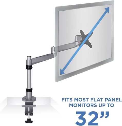 Mount-It! Premium Modular Monitor Desk Mount Arm Stand | Single Tilt Swivel Arm Fits 19 21.5 24 27 32 Inch Computer Screens with 75 100 VESA Patterns | C-Clamp and Grommet Bases | Silver in Saudi Arabia