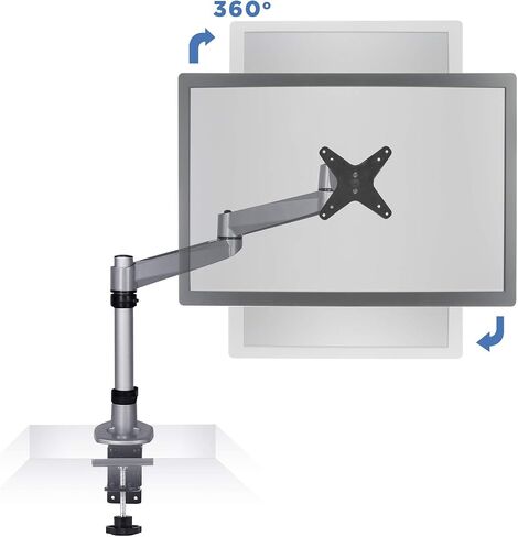 Mount-It! Premium Modular Monitor Desk Mount Arm Stand | Single Tilt Swivel Arm Fits 19 21.5 24 27 32 Inch Computer Screens with 75 100 VESA Patterns | C-Clamp and Grommet Bases | Silver in Saudi Arabia