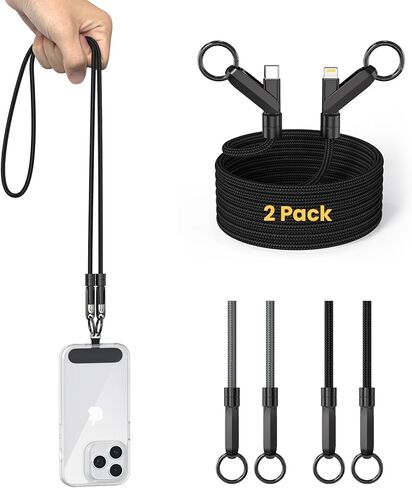 USB C to Lightning Apple iPhone Charger Cable, 2 in 1 Phone Lanyard Cable Crossbody for Travel, Nylon Braided Fast Charging Cable Data Sync Cord for iPhone Camera Strap Rotatable Metal Buckles 6FT/2M in Saudi Arabia