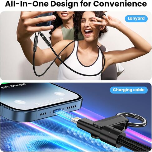 USB C to Lightning Apple iPhone Charger Cable, 2 in 1 Phone Lanyard Cable Crossbody for Travel, Nylon Braided Fast Charging Cable Data Sync Cord for iPhone Camera Strap Rotatable Metal Buckles 6FT/2M in Saudi Arabia