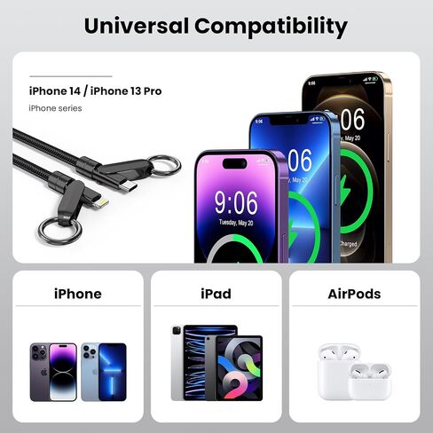 USB C to Lightning Apple iPhone Charger Cable, 2 in 1 Phone Lanyard Cable Crossbody for Travel, Nylon Braided Fast Charging Cable Data Sync Cord for iPhone Camera Strap Rotatable Metal Buckles 6FT/2M in Saudi Arabia
