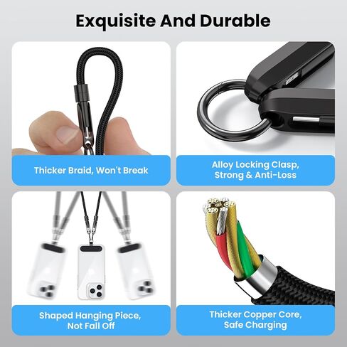 USB C to Lightning Apple iPhone Charger Cable, 2 in 1 Phone Lanyard Cable Crossbody for Travel, Nylon Braided Fast Charging Cable Data Sync Cord for iPhone Camera Strap Rotatable Metal Buckles 6FT/2M in Saudi Arabia
