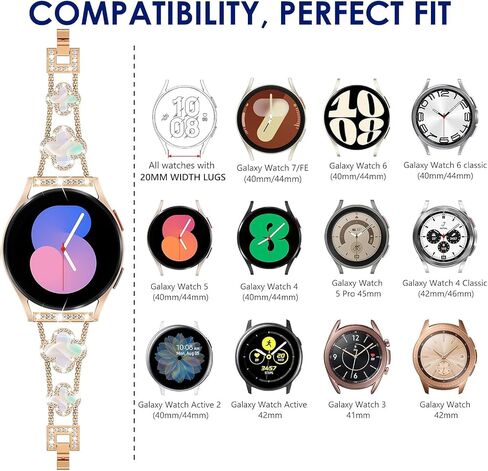 WINGLE for Galaxy Watch 9/8/ 8 Classic Band 40/44/46mm Galaxy Watch 7 6 5 4 FE Band 40mm 44mm Samsung Watch 5 Pro Bands 45mm, Women Four Leaf Clover Bling Bands for Watch 6/4 Classic 43mm 47mm 42mm 46mm in Saudi Arabia