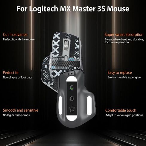 شريط قبضة الماوس لـ Logitech MX Master 3S ، حواف منحنية مدورة الزلاجات ، طقم ترقية الفئران المهنية المقاومة للعرق (لوحة القدم + شريط قبضة الماوس الأسود) in Saudi Arabia