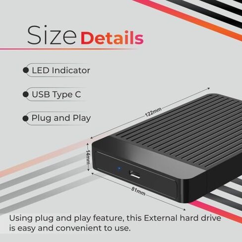 250 جيجابايت من محرك الأقراص الثابتة الخارجي USB 3.1 النوع C Ultra Slim HDD ، قرص ثابت محمول - 2.5 بوصة تخزين ونسخ احتياطي محرك بيانات متوافق مع الكمبيوتر الشخصي ، الكمبيوتر المحمول ، MAC ، الكمبيوتر اللوحي ، وحدة التحكم في الألعاب (أسود) in Saudi Arabia