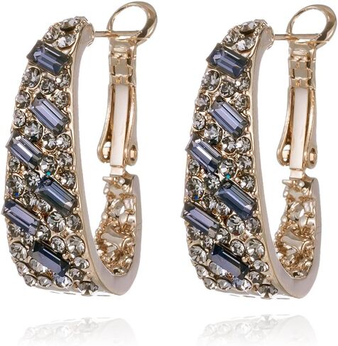 Qlady Crystal Hoop Earrings For Women Bright Silver Plated Oval Inside Out Earring,Sparkly Earring Jewelry in Kuwait
