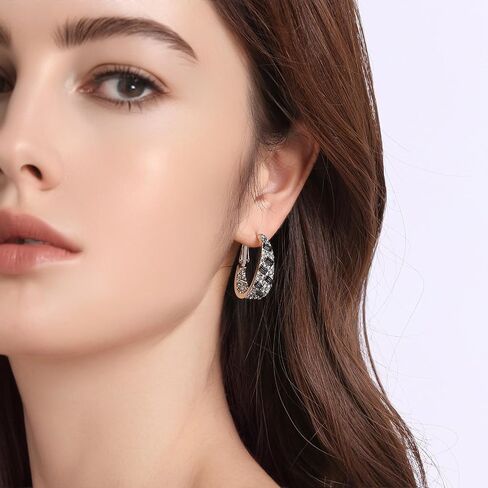 Qlady Crystal Hoop Earrings For Women Bright Silver Plated Oval Inside Out Earring,Sparkly Earring Jewelry in Kuwait