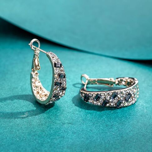 Qlady Crystal Hoop Earrings For Women Bright Silver Plated Oval Inside Out Earring,Sparkly Earring Jewelry in Kuwait