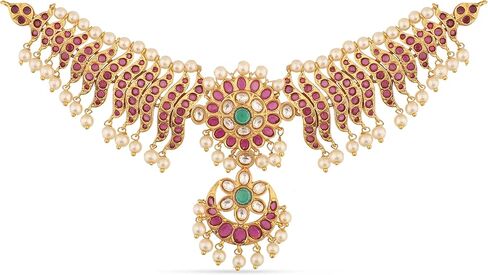 TARINIKA Brass Sankha Antique Choker Necklace Set with Temple Design - Indian choker necklace for women | Perfect for Ethnic occasions | Indian jewelry sets for women in Saudi Arabia