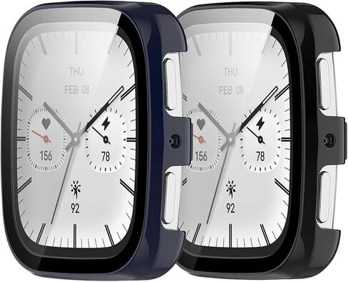 Case for Amazfit Active 2 Square Smart Watch ، Uyrurel PC Shell+تصميم متكامل للزجاج المتكامل ، ومضاد للسقوط ومقاوم للخدش ، وشفاف وشفاف ، أسود+أزرق ، 2 عبوة in Saudi Arabia