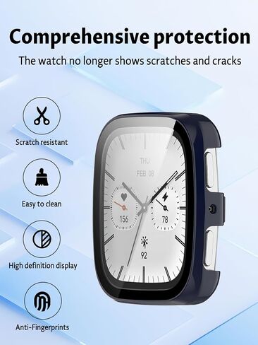 Case for Amazfit Active 2 Square Smart Watch ، Uyrurel PC Shell+تصميم متكامل للزجاج المتكامل ، ومضاد للسقوط ومقاوم للخدش ، وشفاف وشفاف ، أسود+أزرق ، 2 عبوة in Saudi Arabia