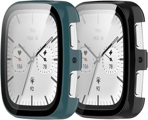 Case for Amazfit Active 2 Square Smart Watch ، Uyrurel PC Shell+تصميم متكامل للزجاج المتكامل ، ومضاد للسقوط ومقاوم للخدش ، وشفاف وشفاف ، أسود+أزرق ، 2 عبوة in Kuwait