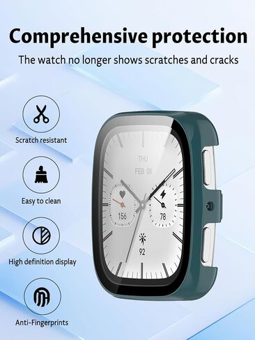 Case for Amazfit Active 2 Square Smart Watch ، Uyrurel PC Shell+تصميم متكامل للزجاج المتكامل ، ومضاد للسقوط ومقاوم للخدش ، وشفاف وشفاف ، أسود+أزرق ، 2 عبوة in Kuwait