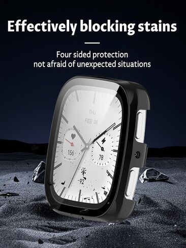 Case for Amazfit Active 2 Square Smart Watch ، Uyrurel PC Shell+تصميم متكامل للزجاج المتكامل ، ومضاد للسقوط ومقاوم للخدش ، وشفاف وشفاف ، أسود+أزرق ، 2 عبوة in Saudi Arabia