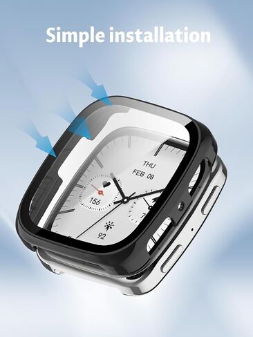 Case for Amazfit Active 2 Square Smart Watch ، Uyrurel PC Shell+تصميم متكامل للزجاج المتكامل ، ومضاد للسقوط ومقاوم للخدش ، وشفاف وشفاف ، أسود+أزرق ، 2 عبوة in Saudi Arabia