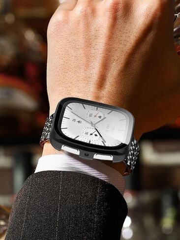 Case for Amazfit Active 2 Square Smart Watch ، Uyrurel PC Shell+تصميم متكامل للزجاج المتكامل ، ومضاد للسقوط ومقاوم للخدش ، وشفاف وشفاف ، أسود+أزرق ، 2 عبوة in Saudi Arabia