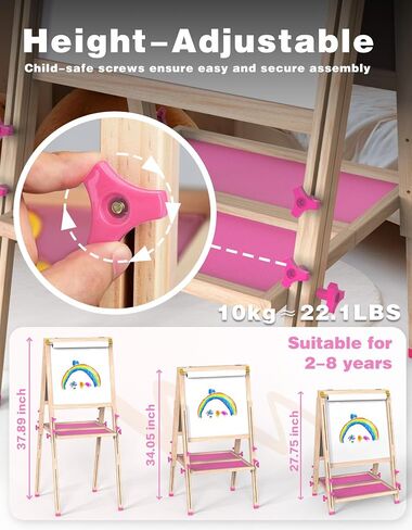 Joyooss Art Easel for Kids with Double-Sided Magnetic, Wooden Standing Kids Easel with Dry Erase Whiteboard & Chalkboard, Height Adjustable Children Easel with Paper Roll, Bonus Toddler Art Supplies in Saudi Arabia
