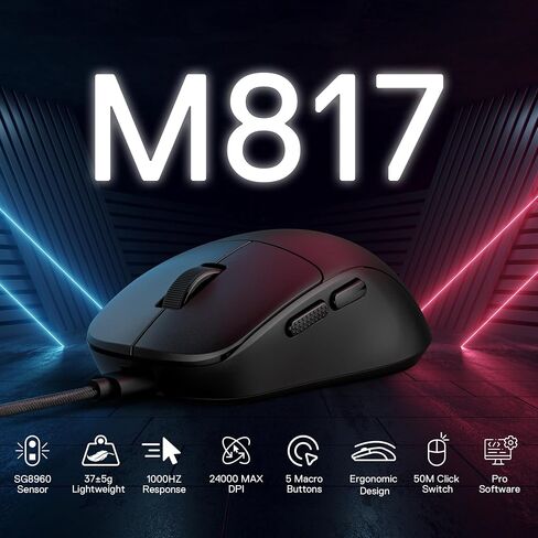 Redragon M817 الماوس السلكي للألعاب ، 24000 نقطة في البوصة مع 5 أزرار قابلة للبرمجة وتصميم اقتصادي ، 37 جرام خفيفة الوزن ، يدعم البرمجيات مفاتيح DIY ، الأسود in Kuwait