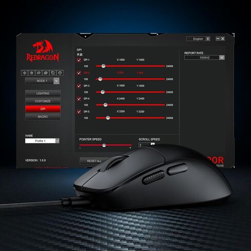 Redragon M817 الماوس السلكي للألعاب ، 24000 نقطة في البوصة مع 5 أزرار قابلة للبرمجة وتصميم اقتصادي ، 37 جرام خفيفة الوزن ، يدعم البرمجيات مفاتيح DIY ، الأسود in Kuwait