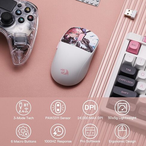 Redragon M817 الماوس السلكي للألعاب ، 24000 نقطة في البوصة مع 5 أزرار قابلة للبرمجة وتصميم اقتصادي ، 37 جرام خفيفة الوزن ، يدعم البرمجيات مفاتيح DIY ، الأسود in Kuwait