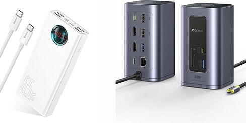 حزمة مراقبة Dual Dual Station Baseus مع 30000mAh 65w مع شاشة رقمية ، 7 شهود ، Nomos Win Air (12 في 1) Dock المحمول ، 2 * 4K HDMI ، 10 جيجابت في الثانية من موانئ USB ، 1GBPS Ethernet ، PD 100W in Saudi Arabia