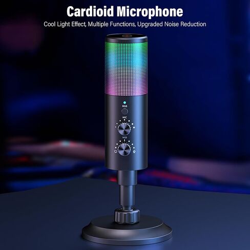 DIYEENI RGB Light Cardioid USB Microphone ، يقدم جودة الصوت البكر ، ومناسبة لتسجيل البث المباشر للهاتف المحمول للكمبيوتر in Saudi Arabia