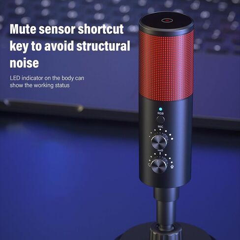 DIYEENI RGB Light Cardioid USB Microphone ، يقدم جودة الصوت البكر ، ومناسبة لتسجيل البث المباشر للهاتف المحمول للكمبيوتر in Saudi Arabia