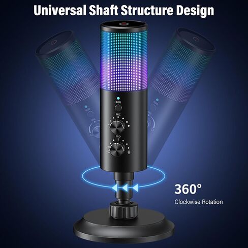 DIYEENI RGB Light Cardioid USB Microphone ، يقدم جودة الصوت البكر ، ومناسبة لتسجيل البث المباشر للهاتف المحمول للكمبيوتر in Saudi Arabia