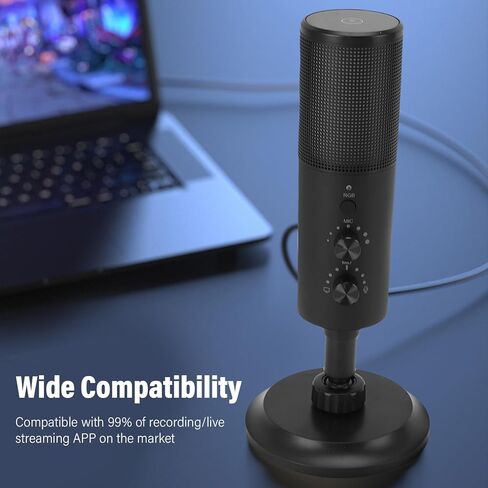 DIYEENI RGB Light Cardioid USB Microphone ، يقدم جودة الصوت البكر ، ومناسبة لتسجيل البث المباشر للهاتف المحمول للكمبيوتر in Saudi Arabia