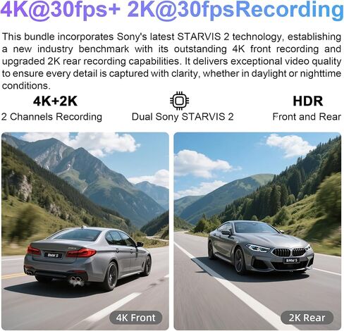 4K Front & 2K Rear 2 Channel HDR Dash Cam, Dual STARVIS 2 IMX678 IMX675, Custom Fit for Ford F150 2018-2025 F250/F350 Super Duty 2020-2025(Model A), 5GHz WiFi, GPS, 128GB Card in Kuwait