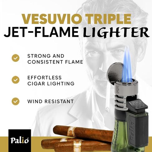 Palió Vesuvio Triple Jet Flame Torch Wighter ، Flame Apex Flame للإضاءة الدقيقة واللمس ، خزان وقود شفاف للغاية ، أخضر (حزمة 2) in Kuwait