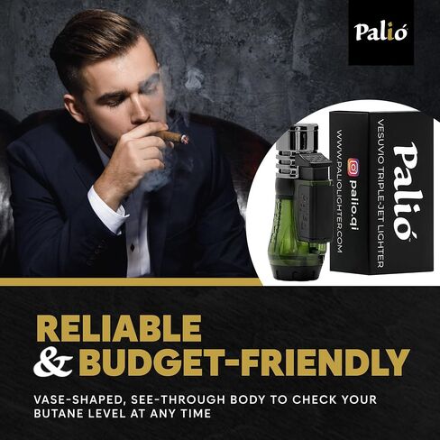 Palió Vesuvio Triple Jet Flame Torch Wighter ، Flame Apex Flame للإضاءة الدقيقة واللمس ، خزان وقود شفاف للغاية ، أخضر (حزمة 2) in Kuwait