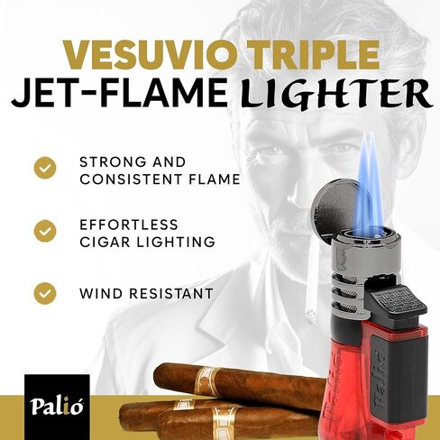 Palió Vesuvio Triple Jet Flame Torch Wighter ، Flame Apex Flame للإضاءة الدقيقة واللمس ، خزان وقود شفاف للغاية ، أخضر (حزمة 2) in Kuwait