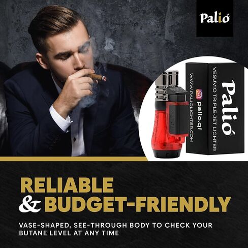 Palió Vesuvio Triple Jet Flame Torch Wighter ، Flame Apex Flame للإضاءة الدقيقة واللمس ، خزان وقود شفاف للغاية ، أخضر (حزمة 2) in Kuwait