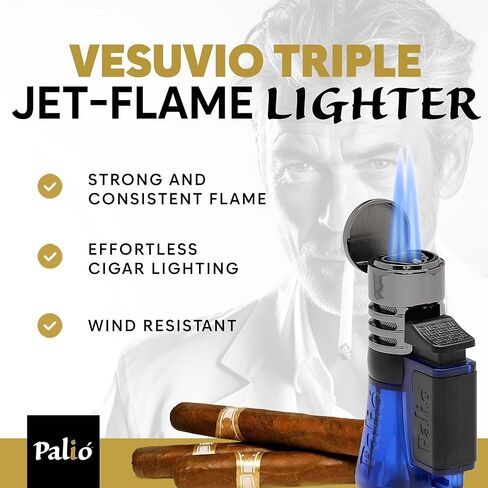 Palió Vesuvio Triple Jet Flame Torch Lighter, Apex Flame for Precision Lighting and Touch-Ups, Extra-Large Translucent Fuel Tank, Green (Pack of 2) in Kuwait