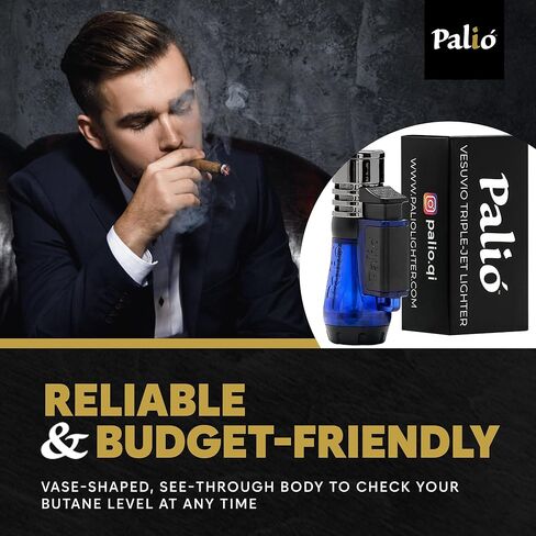 Palió Vesuvio Triple Jet Flame Torch Lighter, Apex Flame for Precision Lighting and Touch-Ups, Extra-Large Translucent Fuel Tank, Green (Pack of 2) in Kuwait