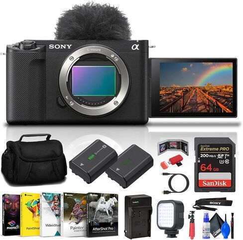Sony Alpha ZV-E1 Full-Frame Vlog Virless Lens Camera (Black) (ILCZVE1/B) + CASE + 64GB CARD + NP-FZ100 بطارية متوافقة in Saudi Arabia