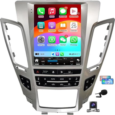 Android 14 Stereo Radio for Cadillac CTS 2007-2012 Undergence Undign Unit Tesla Style IPS Touch Screen مدمجة في Apple Carplay و Android Auto مع GPS Mavigation Bluetooth WiFi （Silver） in Kuwait