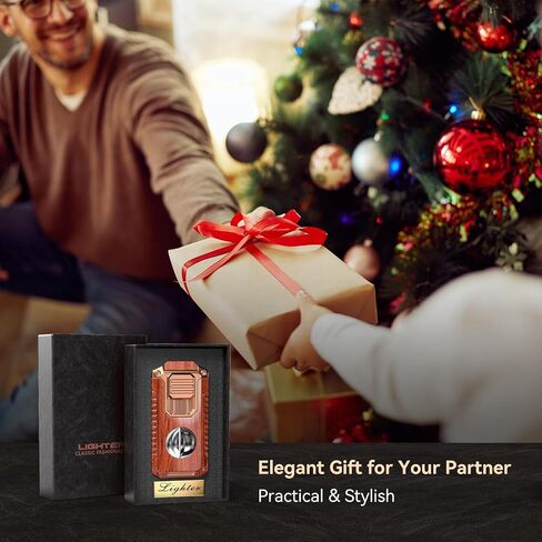 All-in-One Torch Lighter with Built-in V Cutter, Holder, Punch, and Draw Enhancer Tool, Winproof Adjustable Triple Jet Flame Lighter, Refillable Lighter Gift for Men (Butane not Included) (Mahogany) in Kuwait