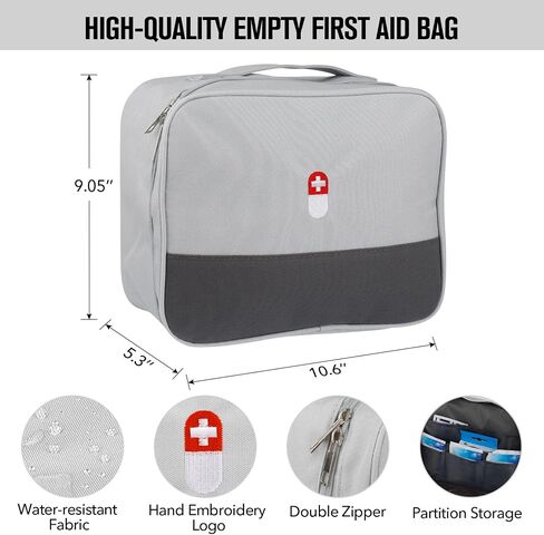 First Aid Bag, Empty Medical Supplies Organizer Bag Trauma Kit for Traveling Hiking Camping Backpacking Cycling, Gray in Saudi Arabia