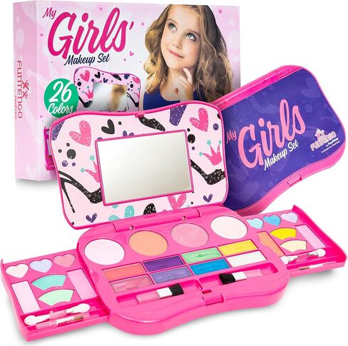 FoxPrint Kids Makeup Kit for Girls, Soft to skin, Easy to wash, 23 Pc Princess Makeup Set Toys Girls & Kids, Carrying Cosmetic Purse for Easy Storage in Saudi Arabia