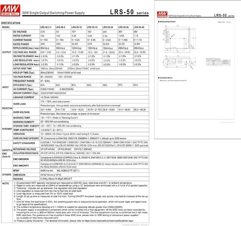 LRS-50-5 Single Output Switching Power Supply, 5V 10A 50W, 83% Efficiency, 300VAC Surge, -22°F~+158°F, 16,400ft Operation, Ovt. Cat. III, 100% Burn-in, UL/CE, Industrial in Kuwait