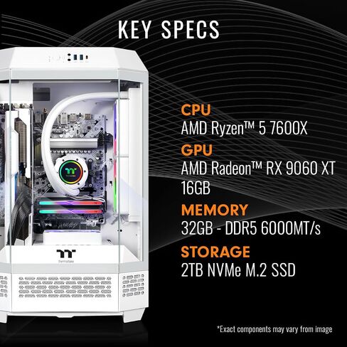 Thermaltake LCGS Reactor 7696XS Gaming Desktop (AMD Ryzen™ 5 7600X, 32GB 6000MT/s DDR5 RGB Memory, AMD Radeon™ RX 9060 XT 16GB, 2TB NVMe M.2, WiFi, Windows 11) T3WT-B650-96X-LCS in Saudi Arabia
