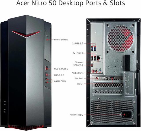 Acer Nitro 50 N50 Gaming Desktop Computer-12th Gen Intel Core i5-12400f 6-core حتى 4.40 جيجا هرتز CPU ، 32GB RAM ، 2TB NVME SSD + 6TB HDD ، GEFORCE GTX 1650 4GB Graphics ، Intel Wi-Fi 6 ، Windows 11 Pro in Saudi Arabia