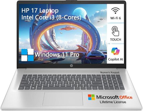 HP 2025 17 بوصة كمبيوتر محمول شاشة تعمل باللمس ، 17.3 شاشة HD+ تعمل باللمس ، Intel Core I3 (8 cores) ، 32 جيجابايت من ذاكرة الوصول العشوائي 1TB SSD+ 128GB UFS ، Windows 11 Pro Lifetime Office ، Pad Pad Comp in Saudi Arabia