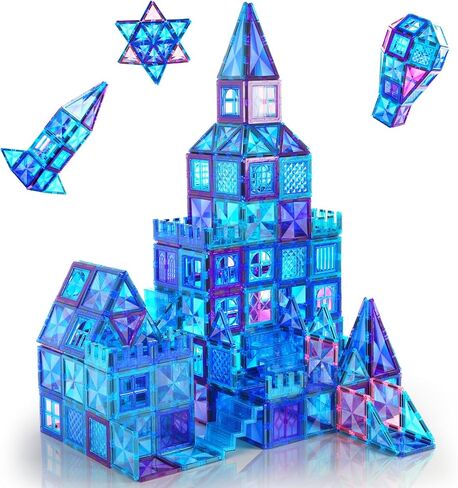 AFUNX 130 PCS Magnetic Tiles Building Blocks 3D Clear Magnetic Blocks Construction Playboards, Inspiration Building Tiles Creativity Beyond Imagination, Educational Magnet Toy Set for Kids with 2 Cars in Kuwait